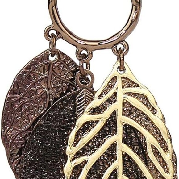 Gold Silver Two Tone Filigree Fall Leaf Pendant Long Necklace Chic Sweater Chain - Picture 7 of 9